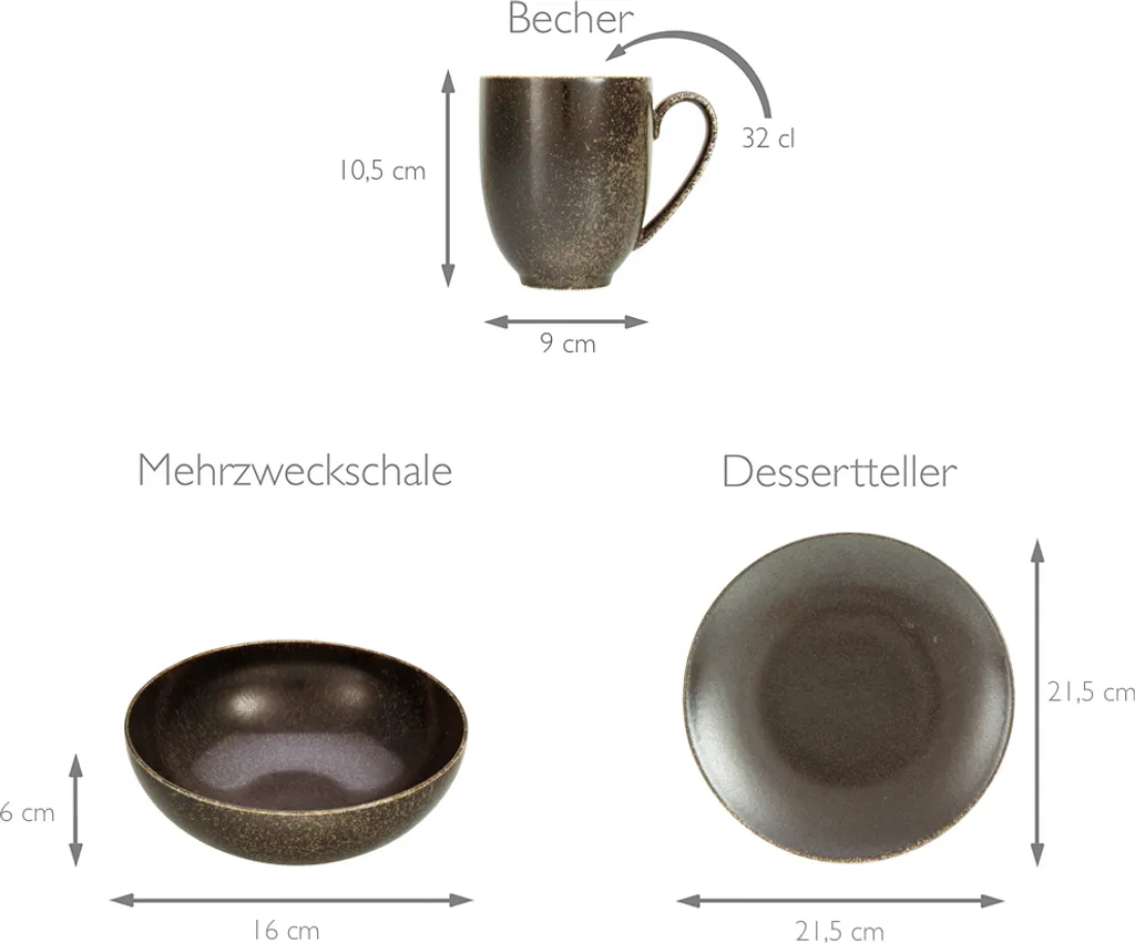 CreaTable 22409 Tafelservice Rusty Für 8 Personen, Porzellan, Braun (1 Set, 12-teilig) 5 CreaTable 22409 Tafelservice Rusty Für 8 Personen, Porzellan, Braun (1 Set, 12-teilig) – Bild 3
