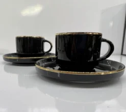 Esstisch Lieferungen Rabatte 25 12tlg. Espressoservice Espresso Service Tassen Untertassen Schwarz (D029)