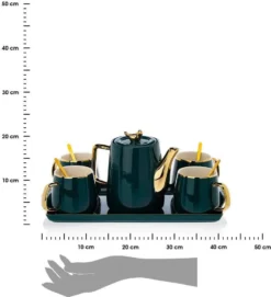 HowHomely Kaffeeservice Keramik 4 Personen - Teeservice 10-tlg. - Grün-Gold -Esstisch Lieferungen Rabatte 837b3e9fa6843a81a207bfebf9da21a9