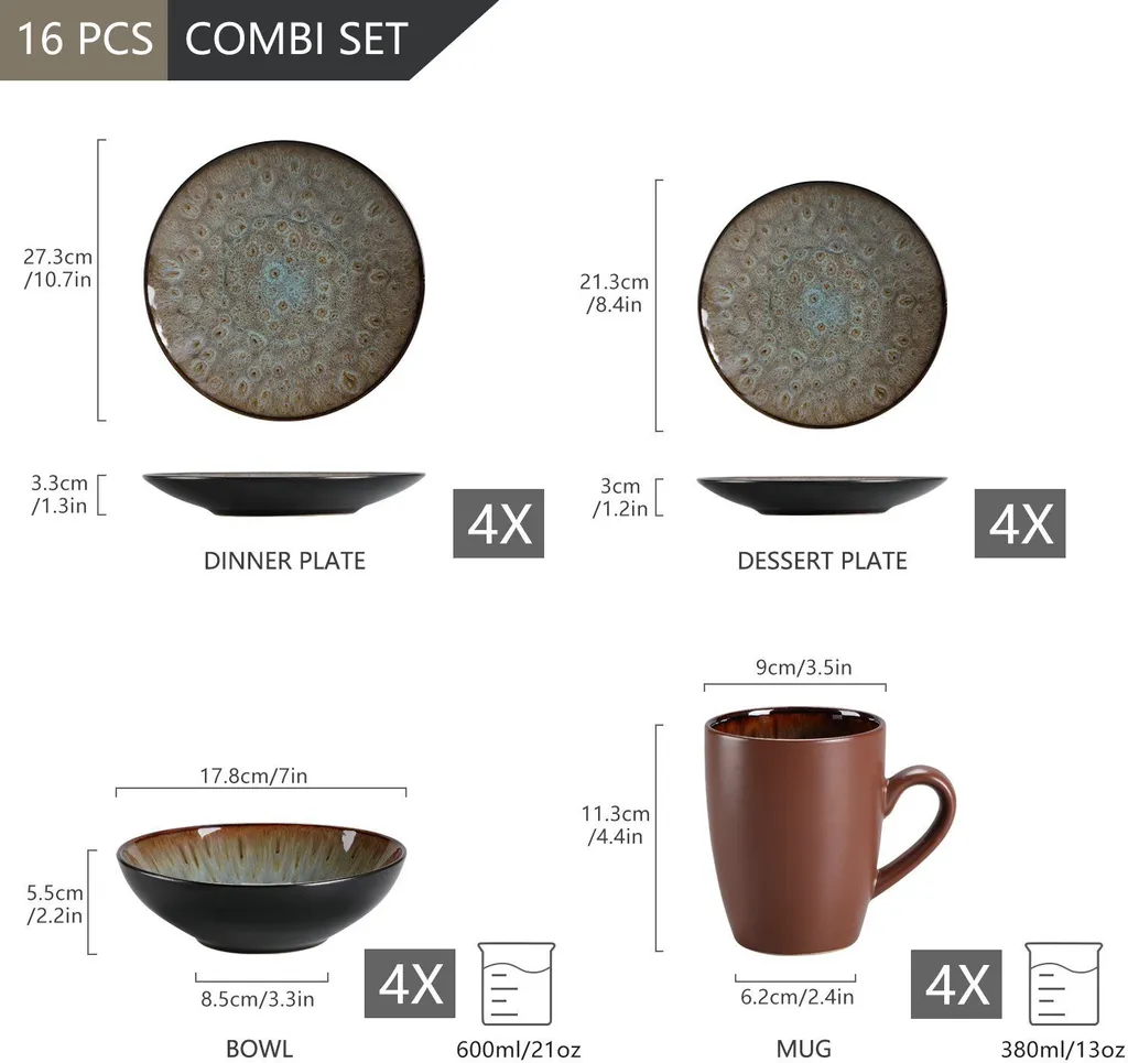 Tafelservice Steinzeug, Vancasso 16-St BUBBLE Kombiservice, Geschirrset Mit Müslischalen, Kaffeetassen, Dessertteller Und Speiseteller Für 4 Personen, Vintage 4 Tafelservice Steinzeug, Vancasso 16-St BUBBLE Kombiservice, Geschirrset Mit Müslischalen, Kaffeetassen, Dessertteller Und Speiseteller Für 4 Personen, Vintage – Bild 2