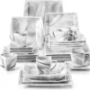 MALACASA, Serie Blance, Kombiservice 30 Tlg. Marmor Porzellan Geschirrset Eckig Tafelservice Mit 180 Ml Kaffeetassen, Untertassen, Dessertteller, Tiefteller Und Flachteller -Esstisch Lieferungen Rabatte 85803b098a3e7f6224d3fb59e702f1ad
