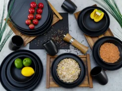 CreaTable 22978 Kombiservice Uno BLACK Für 4 Personen, Steinzeug, Schwarz (1 Set, 16-teilig) -Esstisch Lieferungen Rabatte 93176ceb2ef1a30ebea6e72bcda2f302