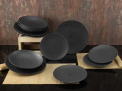 CreaTable 23211 Tafelservice Elements Collection Vesuvio Black Für 4 Personen, Steinzeug, Schwarz/grau (1 Set, 12-teilig) -Esstisch Lieferungen Rabatte 93a473256ce1febdd2b79389c41e5ba1