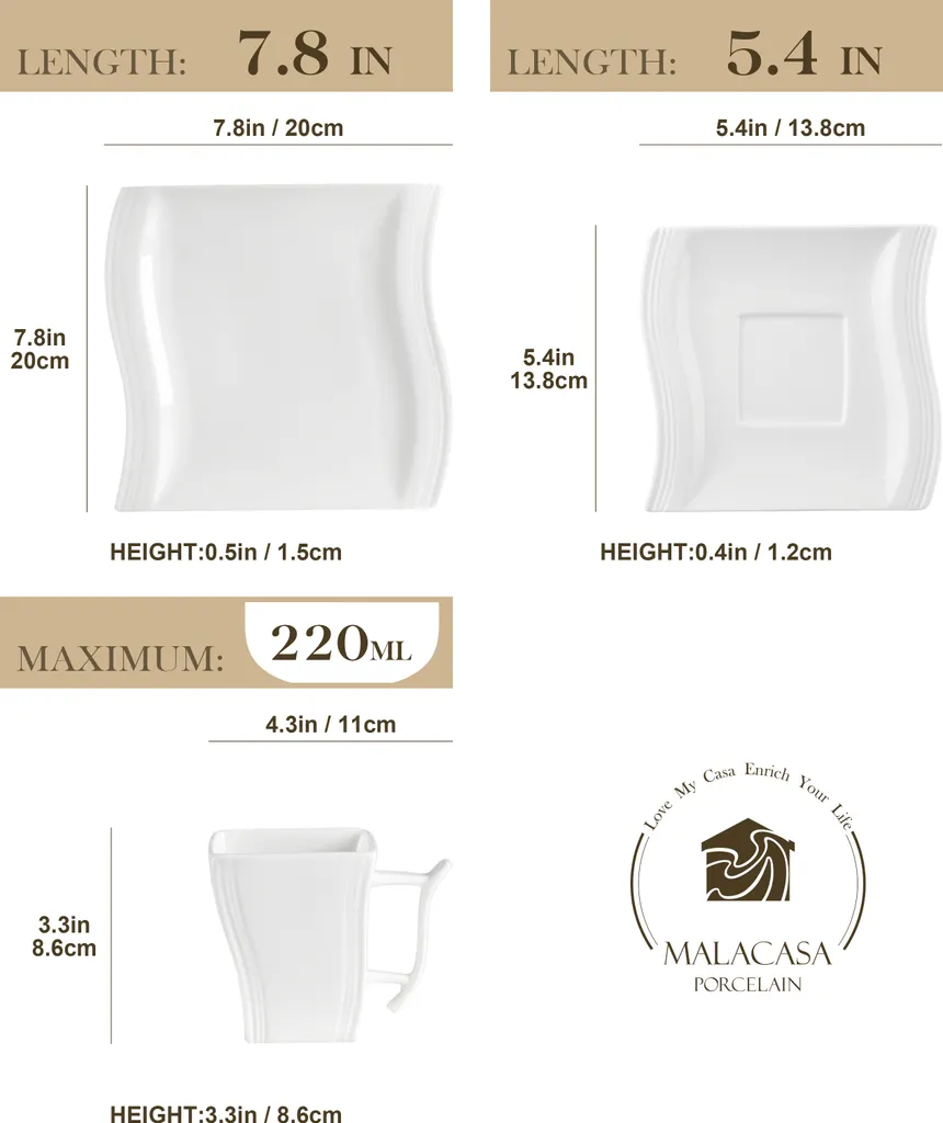 MALACASA, Serie Flora, 18 Tlg . Set Cremeweiß Porzellan Kaffeeservice Geschirrset Mit Je 6 Kuchenteller, 6 Tasse 220ml, 6 Untertasse Für 6 Personen 4 MALACASA, Serie Flora, 18 Tlg . Set Cremeweiß Porzellan Kaffeeservice Geschirrset Mit Je 6 Kuchenteller, 6 Tasse 220ml, 6 Untertasse Für 6 Personen – Bild 2