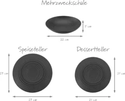 CreaTable 23205 Tafelservice Elements Collection Lava Stone Für 4 Personen, Steinzeug, Schwarz/grau (1 Set, 12-teilig) -Esstisch Lieferungen Rabatte 9cd03d2386782eef0c507d070dae9c0c