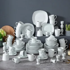 MALACASA, Serie Elisa, 100-teilig Tafelservice, Porzellan Kombiservice Mit Speiseteller, Suppenteller, Eierbecher, Kaffeetassen, Müslischalen, Dessertteller Für 12 Personen Grauweiß -Esstisch Lieferungen Rabatte a507c88733e1199f1c93137e8fdff493