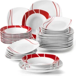 MALACASA, Serie Felisa, 36 Tlg. Set Porzellan Geschirrset Tafelservice Mit 12 Speiseteller, 12 Dessertteller, 12 Suppenteller Für 12 Personen