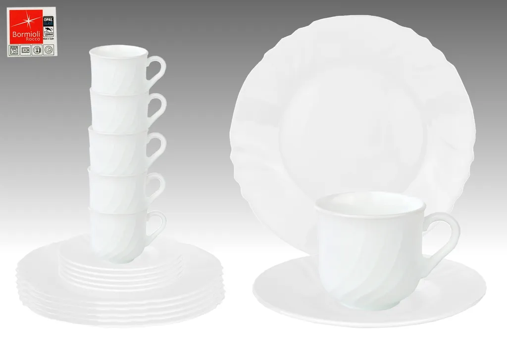 EBRO Kaffeeservice, 18tlg., Tassen + Dessertteller + Untertasse, Weiß, Opal-Hartglas 3 EBRO Kaffeeservice, 18tlg., Tassen + Dessertteller + Untertasse, Weiß, Opal-Hartglas