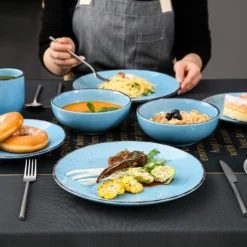 Vancasso Serie Navia Oceano, 16 Teilig Essservice Set Aus Steingut, Tafeiservice Für 4 Personen, Wasserblau, Vintage Aussehen, Natur Design -Esstisch Lieferungen Rabatte ad0b3169ed702fa0905d2adef944b768