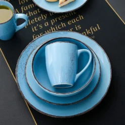 Vancasso Serie Navia Oceano, 16 Teilig Essservice Set Aus Steingut, Tafeiservice Für 4 Personen, Wasserblau, Vintage Aussehen, Natur Design -Esstisch Lieferungen Rabatte b497724568e27f3e109e026b4d8a9b4e
