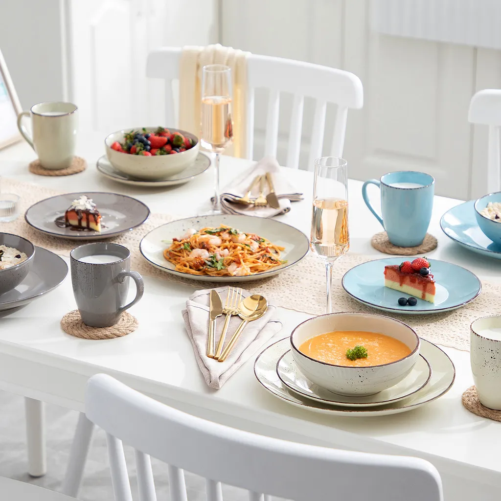 Vancasso Navia Nature 16 Teilig Kombiservice, Geschirrset Aus Steingut In 4 Farbkombi (Erdfarben, Hellblau, Cremefarben, Beige), Vintage Design 7 Vancasso Navia Nature 16 Teilig Kombiservice, Geschirrset Aus Steingut In 4 Farbkombi (Erdfarben, Hellblau, Cremefarben, Beige), Vintage Design – Bild 5