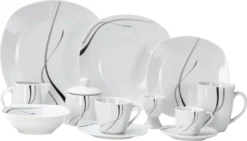 Van Well Kombiservice Silver Night 62-tlg 6 Personen, Tafel + Kaffee + Zubehör, Linien-Dekor -Esstisch Lieferungen Rabatte bbb54c110476e049e18d7e928ac529d4