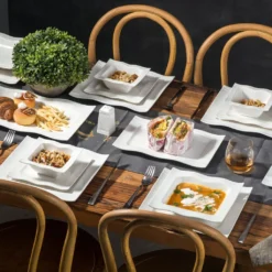 MALACASA, Serie Mario, 28-teilig Kombiservice Aus Porzellan Geschirrset Mit Je 6 Schalen, 6 Dessertteller, 6 Suppenteller, 6 Speiseteller, 2 Rechteckige Platten Und 2 Salz- Und Pfefferdosen -Esstisch Lieferungen Rabatte bc57c86290a474a497354f5b85d61391