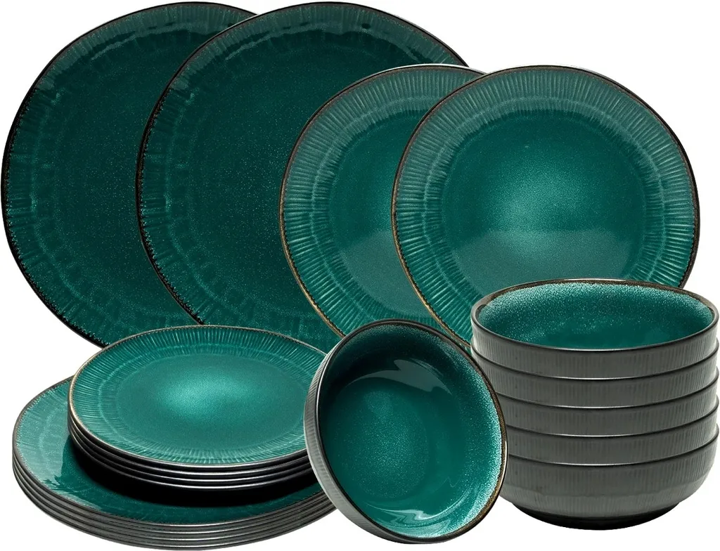 Tafelservice - Blaugrün - Keramik - Für 6 Personen - Mit Prägung 3 Tafelservice - Blaugrün - Keramik - Für 6 Personen - Mit Prägung