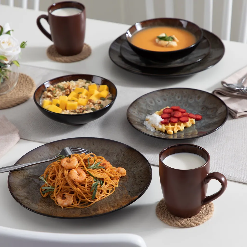 Tafelservice Steinzeug, Vancasso 16-St BUBBLE Kombiservice, Geschirrset Mit Müslischalen, Kaffeetassen, Dessertteller Und Speiseteller Für 4 Personen, Vintage 7 Tafelservice Steinzeug, Vancasso 16-St BUBBLE Kombiservice, Geschirrset Mit Müslischalen, Kaffeetassen, Dessertteller Und Speiseteller Für 4 Personen, Vintage – Bild 5