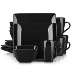 Vancasso Tafelservice »SOHO« 16-tlg. Porzellan Teller Set, Kombiservice Tafelset Mit Kaffeetassen, Müslischalen, Schwarz