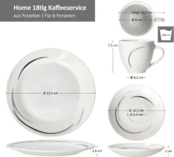 Van Well 18tlg. Kaffee-Service Home Für 6 Personen I 6x Tasse 180ml, 6x Untertasse + 6x Kuchenteller I Porzellan-Geschirr Mit Streifen In Grau, Schwarz & Creme I Kaffeepott, Dessert-Teller -Esstisch Lieferungen Rabatte e38ef52b4edf287ef9ae5f2519a13802