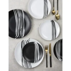 Waterside 0000006105 Tafelservice Milan Für 8 Personen + Streifen, Porzellan, Rund, Schwarz/weiß (1 Set, 24-teilig) -Esstisch Lieferungen Rabatte e8eaf491ef2628c7b8ce65fbaa646e84