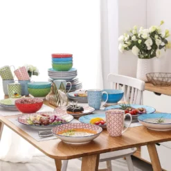 Kombiservice Porzellan, Vancasso Tafelservice Bunt, MACARON 40 Teilig Geschirrset, Mit Je 8 Speiseteller, Dessertteller, Müslischalen, Suppenteller Und Kaffeebecher Für 8 Personen -Esstisch Lieferungen Rabatte ea232bd3f87fde544183370a8d0412db