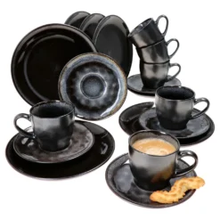 Esstisch Lieferungen Rabatte 36 18tlg. Kaffeeservice Reactive Glaze Grey Black Steingut Teller Tasse Schwarz