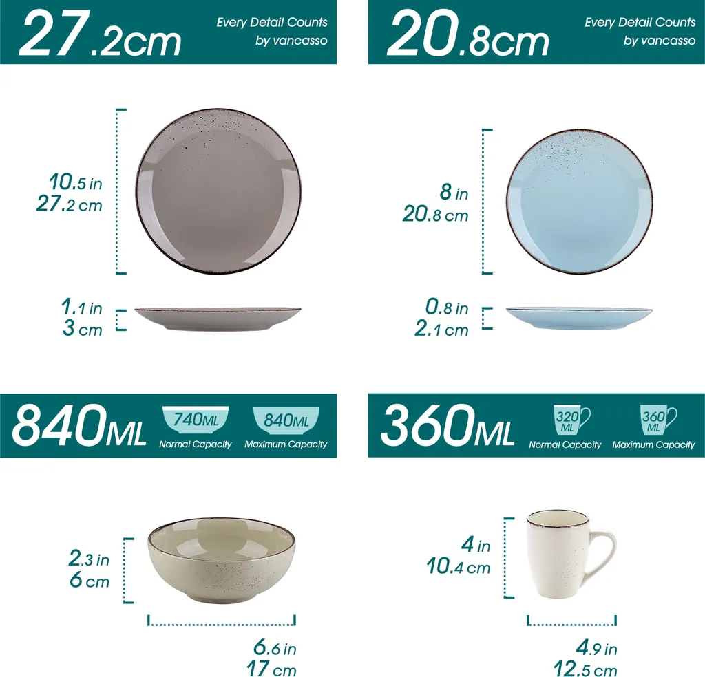 Vancasso Navia Nature 16 Teilig Kombiservice, Geschirrset Aus Steingut In 4 Farbkombi (Erdfarben, Hellblau, Cremefarben, Beige), Vintage Design 4 Vancasso Navia Nature 16 Teilig Kombiservice, Geschirrset Aus Steingut In 4 Farbkombi (Erdfarben, Hellblau, Cremefarben, Beige), Vintage Design – Bild 2