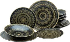 CreaTable 23588 Tafelservice Mandala Für 4 Personen, Steinzeug, Schwarz/gold (1 Set, 12-teilig) -Esstisch Lieferungen Rabatte f91367918063c143fa8b20ac5787515b