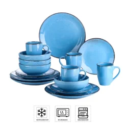 Vancasso Serie Navia Oceano, 16 Teilig Essservice Set Aus Steingut, Tafeiservice Für 4 Personen, Wasserblau, Vintage Aussehen, Natur Design -Esstisch Lieferungen Rabatte fd8c209c80f15112f0949c256343b517