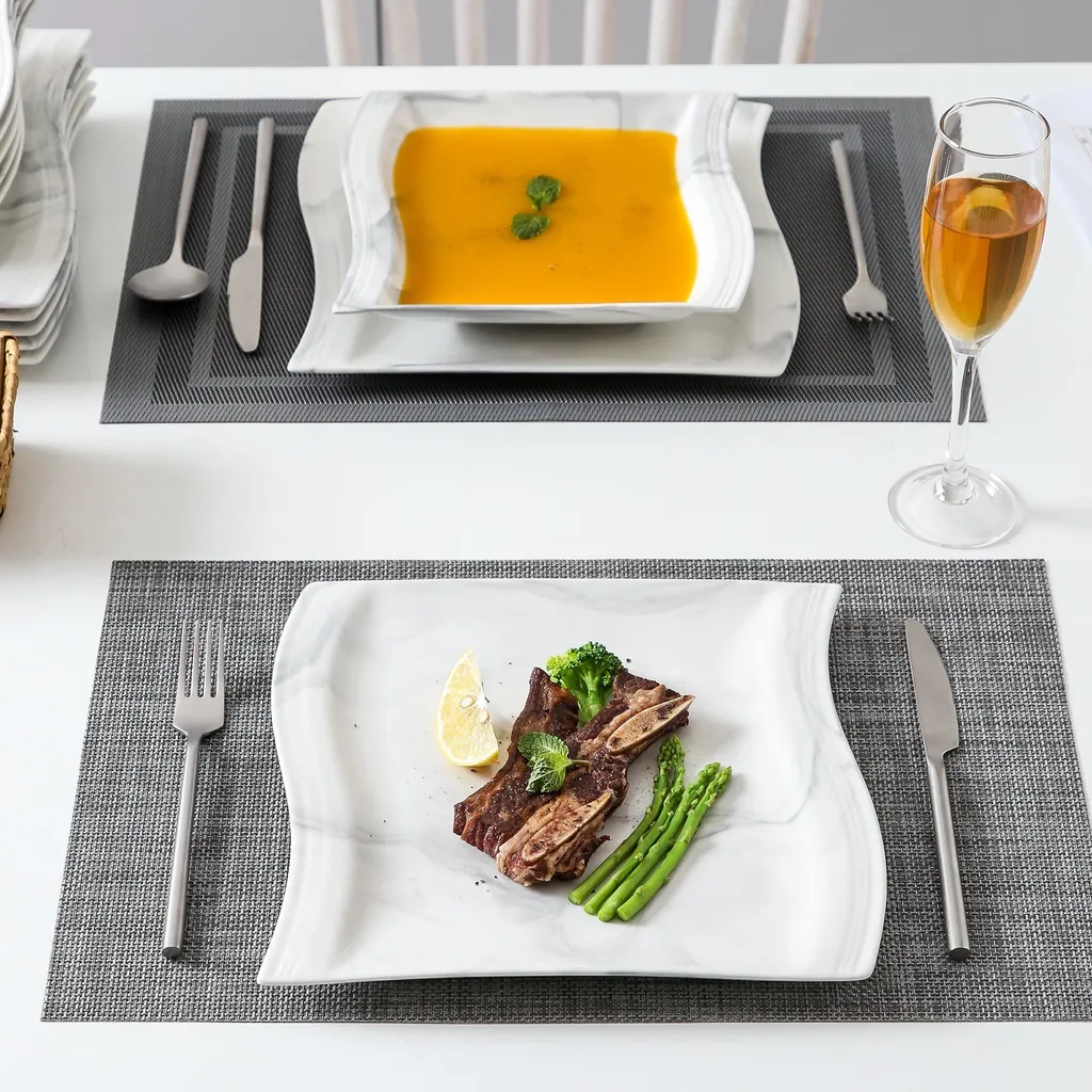 MALACASA, Serie Flora, Marmor Porzellan Tafelservice 12 Teiligen Set Kombiservice Geschirrset Mit Je 6 Speiseteller Und 6 Suppenteller Für 6 Personen 8 MALACASA, Serie Flora, Marmor Porzellan Tafelservice 12 Teiligen Set Kombiservice Geschirrset Mit Je 6 Speiseteller Und 6 Suppenteller Für 6 Personen – Bild 6